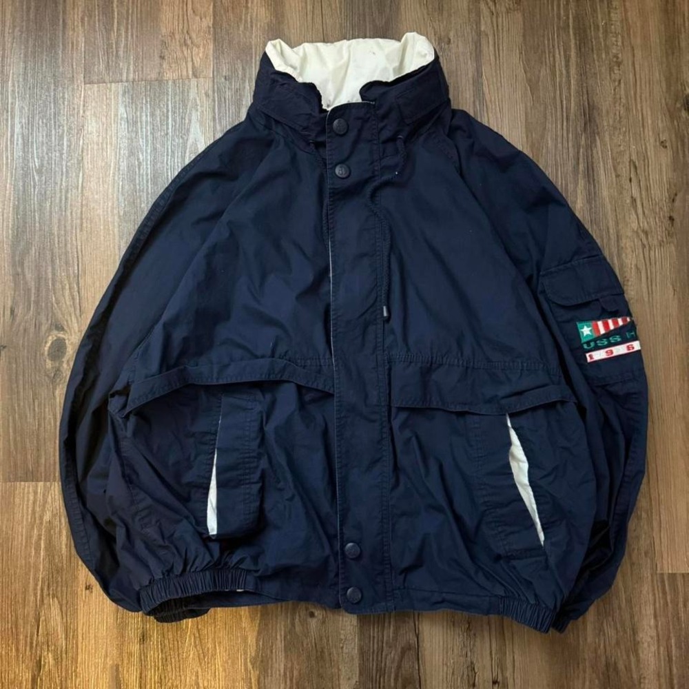 Vintage Hunt‎ Club Jacket XL Full Zip Windbreaker USS HC 1968 Navy Blue